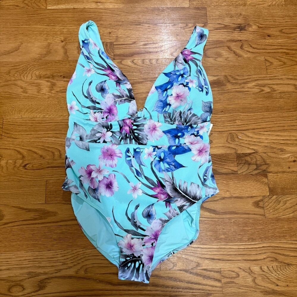 1X‎ Floral Tropical One Piece Coastal Waves Cruise Resort Beach Pool